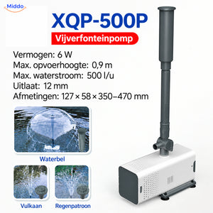 AquaFountain XQP-500P witte vijverpomp: 6 W, 500 l/u en drie sproeipatronen