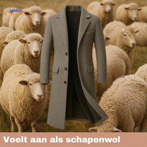Ashford herenjas in grijs met de tekst: voelt aan als schapenwol.