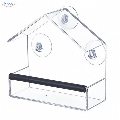 AviHaven – Compact vogelvoederhuis met zwarte rand en drie zuignappen