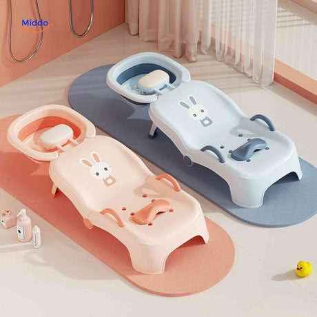 babysEase stoel baby badzitje twee kleuren opstelling blauw en perzik www.middo.nl
