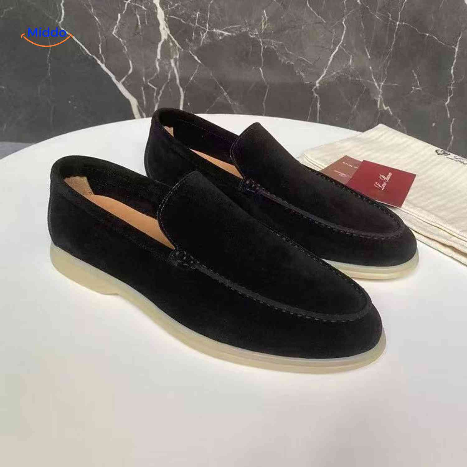 beckwin loafers zwart suede slip on met witte zool www.middo.nl