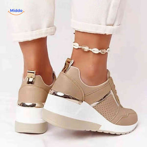 beige stridez wedge sneakers voor dames casual platform schoenen met veters www.middo.nl