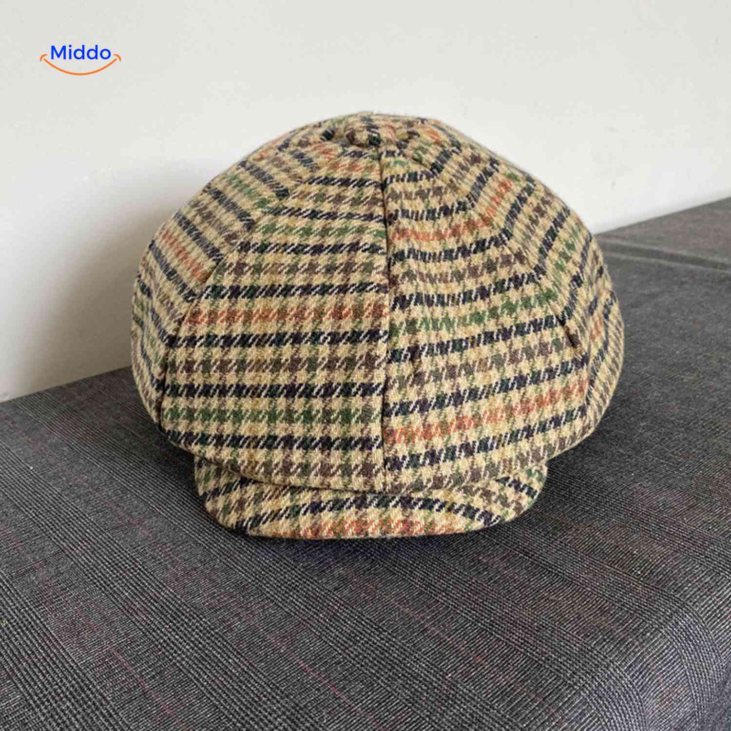 blinderstyle cap beige multicolor ruit wollen pet www.middo.nl