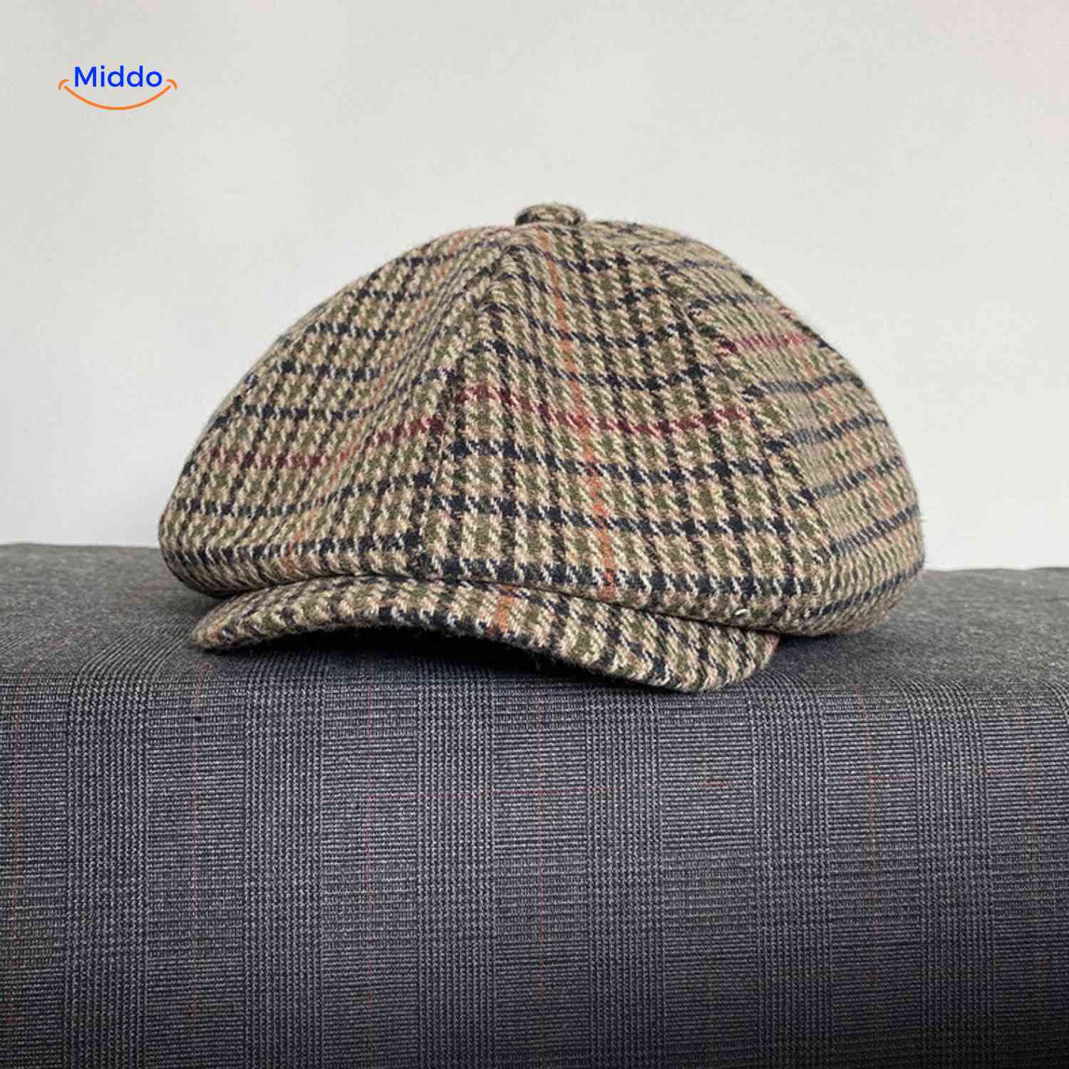 blinderstyle cap beige rood ruit wollen pet www.middo.nl