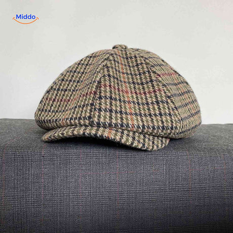 blinderstyle cap beige rood ruit wollen pet www.middo.nl