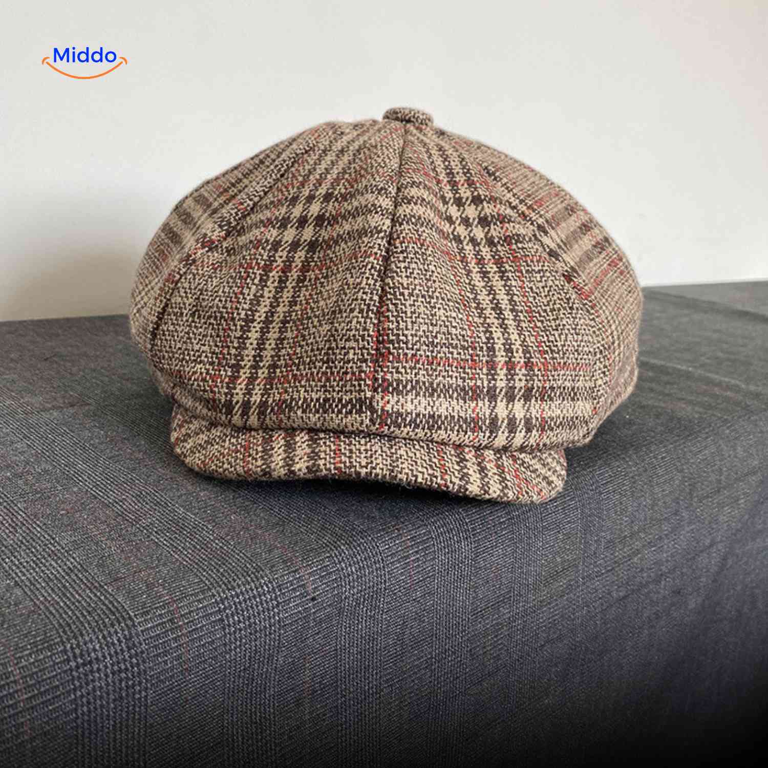 blinderstyle cap bruin rood geruite wollen pet www.middo.nl