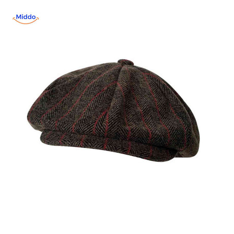 blinderstyle cap bruin rood streep wollen pet www.middo.nl