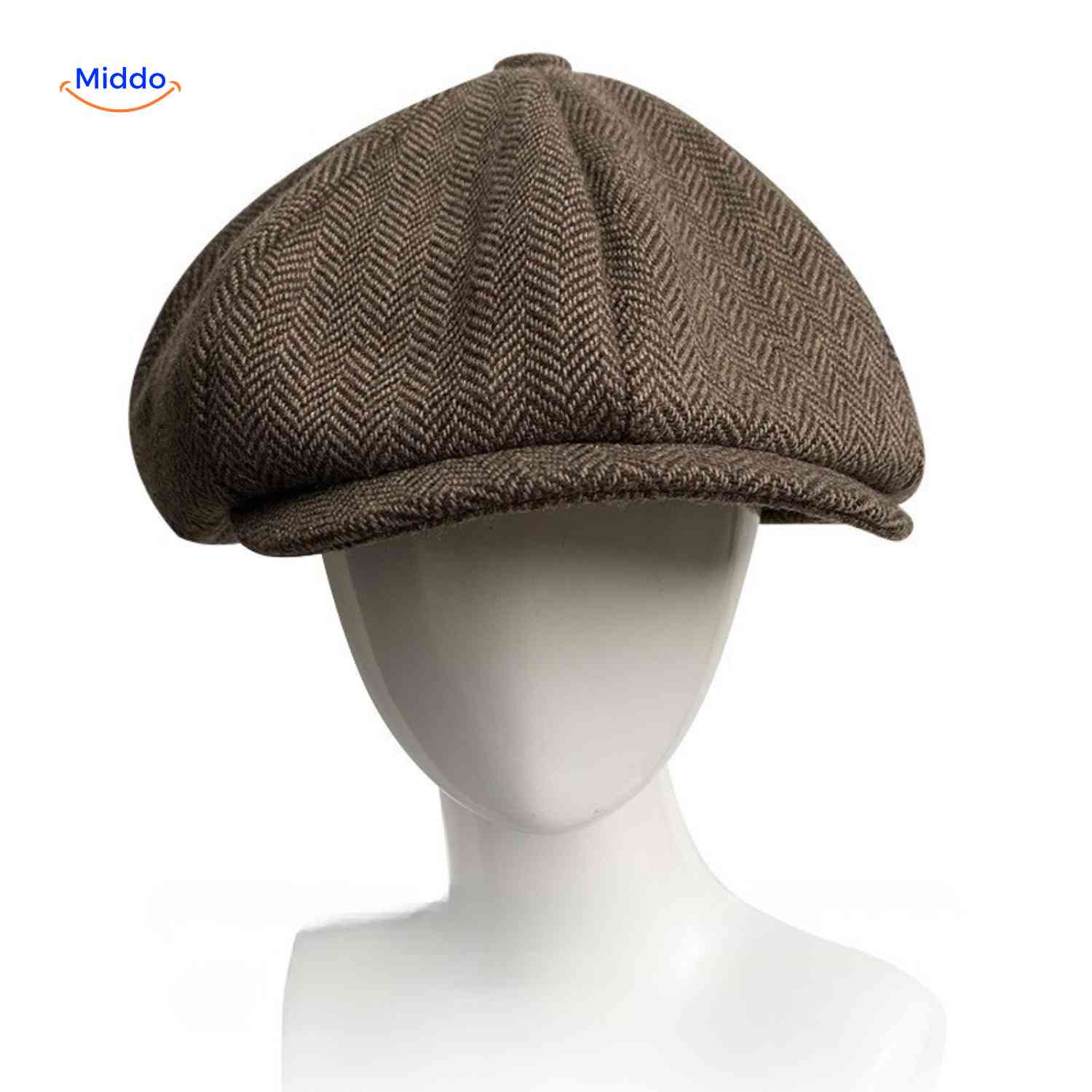 blinderstyle cap bruine visgraat wollen pet www.middo.nl