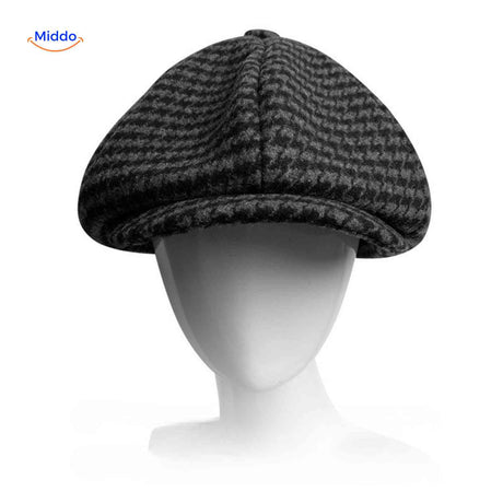 blinderstyle cap donkergrijs houndstooth wollen pet www.middo.nl