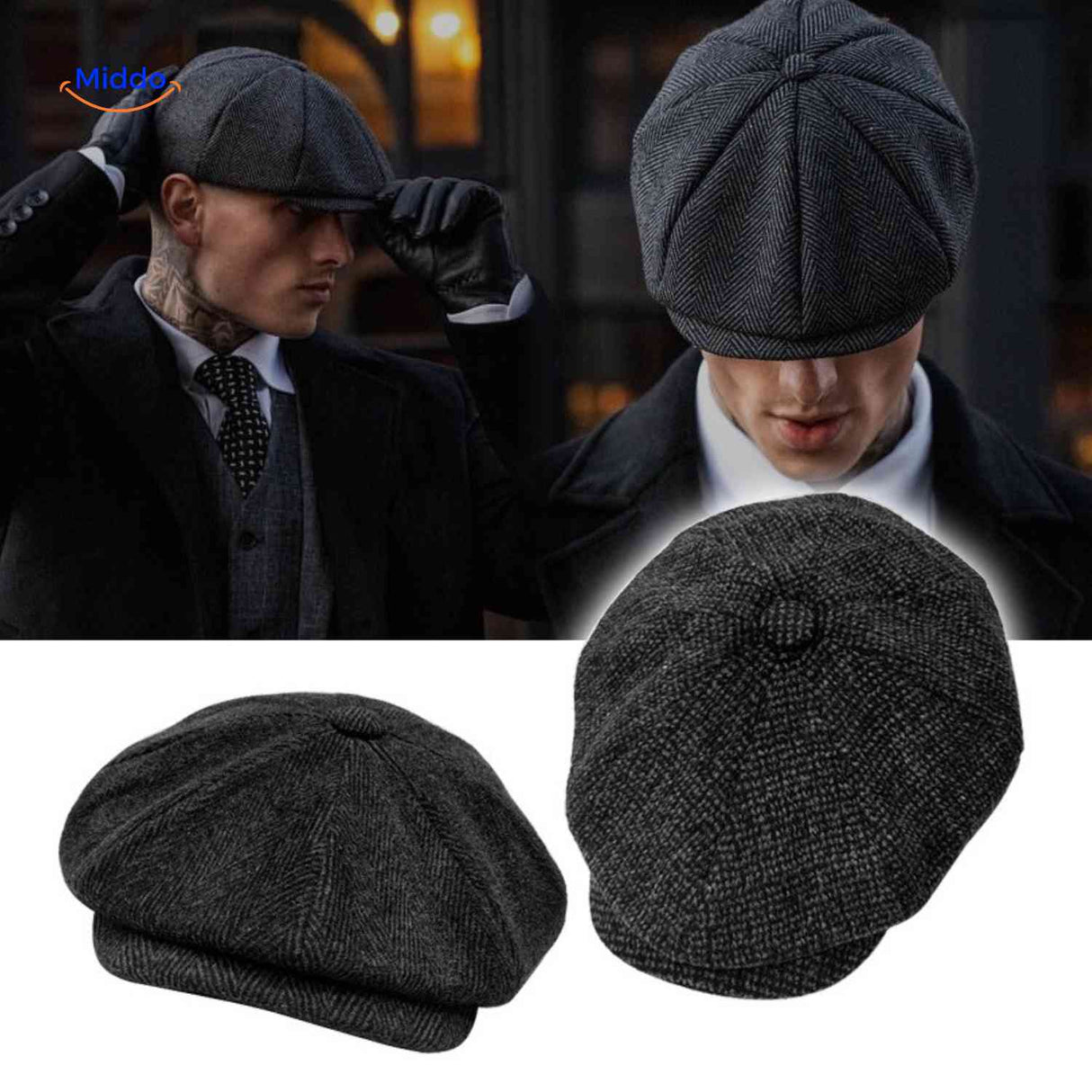 blinderstyle cap donkergrijs peaky blinders wollen pet www.middo.nl