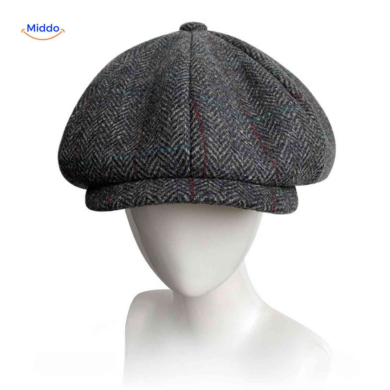 blinderstyle cap grijs visgraat wol krantentas pet www.middo.nl