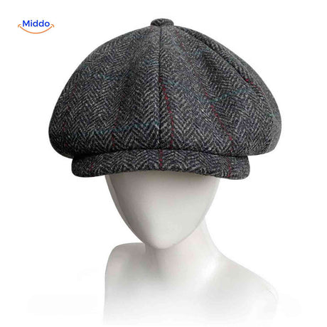 blinderstyle cap grijs visgraat wol krantentas pet www.middo.nl