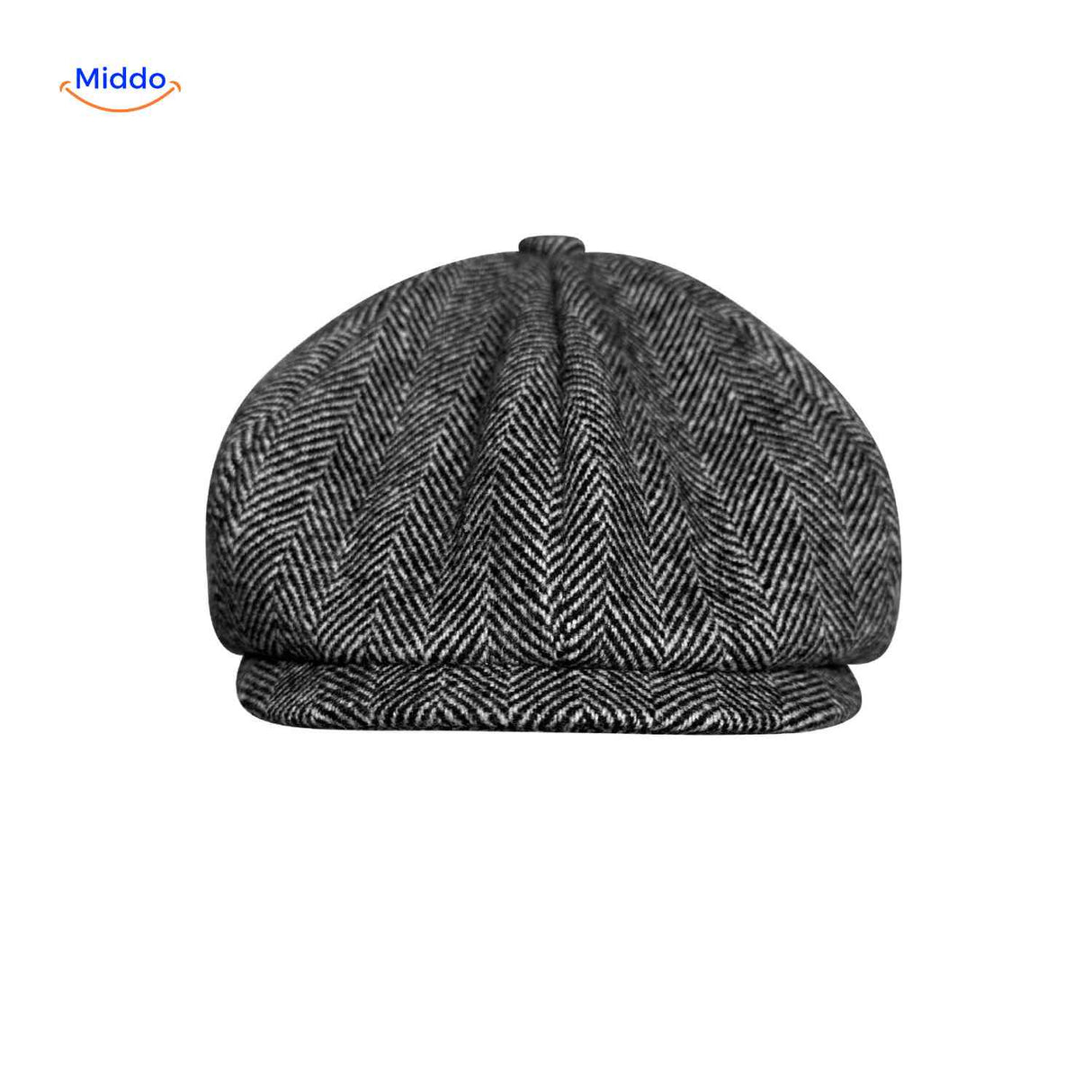 blinderstyle cap grijs visgraat wollen pet voorkant www.middo.nl
