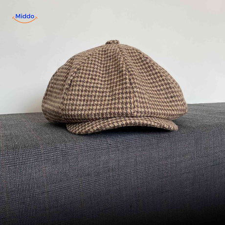 blinderstyle cap lichtbruin houndstooth wollen pet www.middo.nl