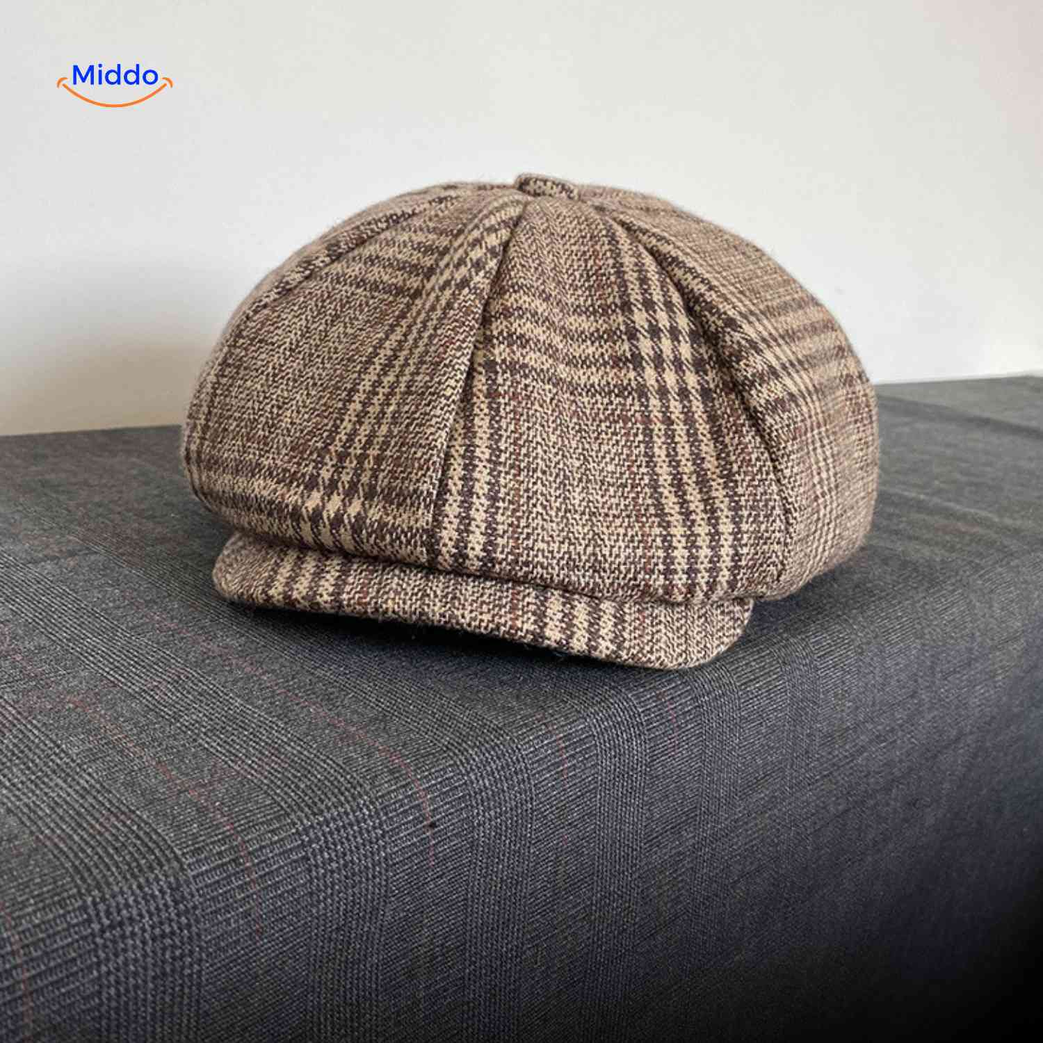 blinderstyle cap lichtbruin ruit wollen pet www.middo.nl