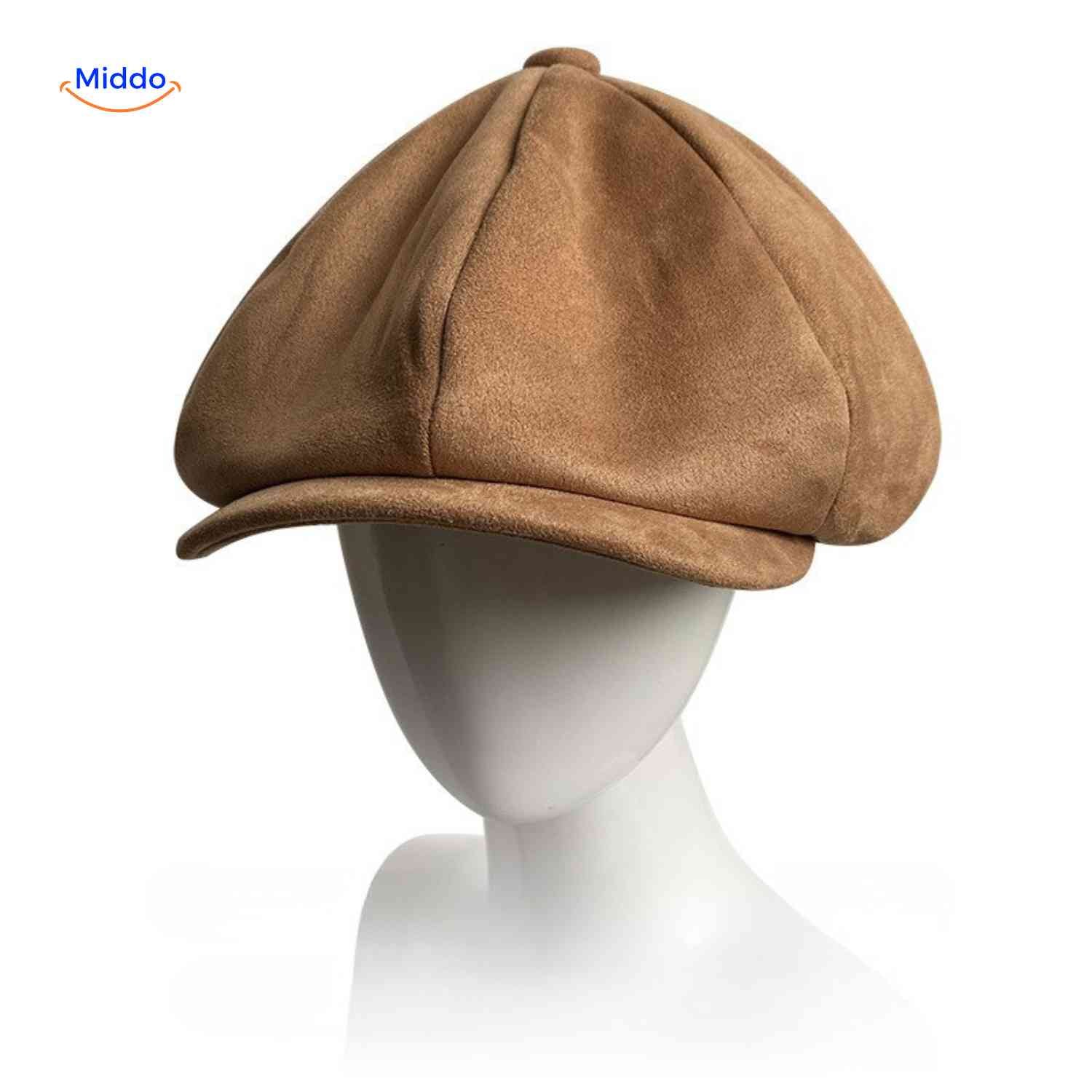 blinderstyle cap lichtbruin suede pet www.middo.nl