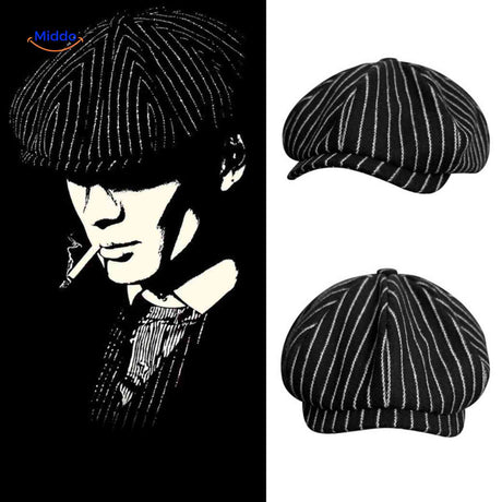 blinderstyle cap zwart wit streep peaky blinders pet www.middo.nl