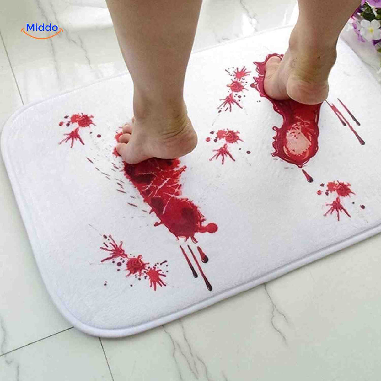 bloodstep badmat voetafdrukken bloed halloween effect www.middo.nl