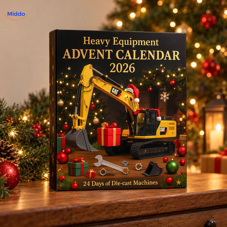 Buildora bouwmachines adventskalender in een warme kerstsetting