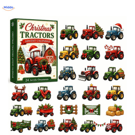 Buildora adventskalender Kersttractoren – verpakking en hangermotieven