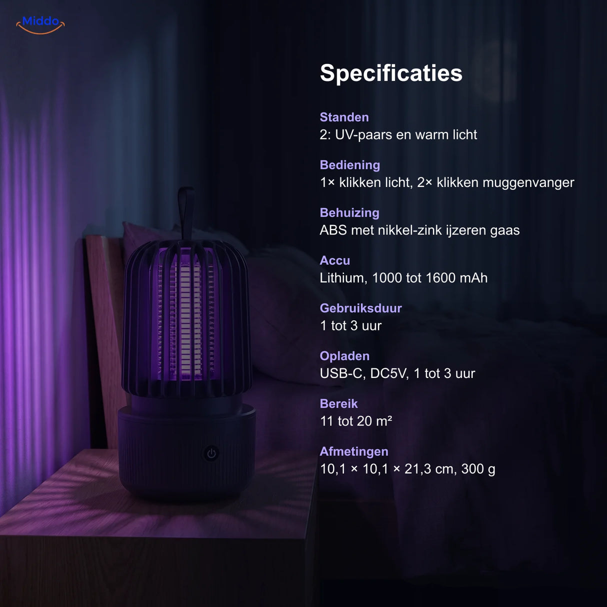 Specificaties van de BuzzAway muggenlamp