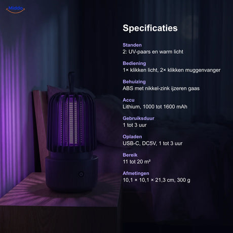 Specificaties van de BuzzAway muggenlamp