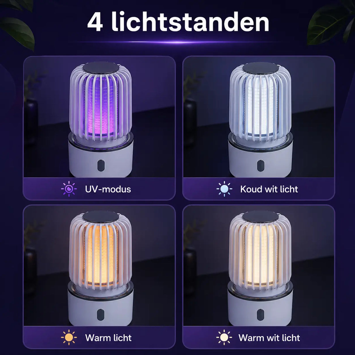 BuzzAway muggenlamp met vier lichtstanden: UV, koud wit, warm en warm wit