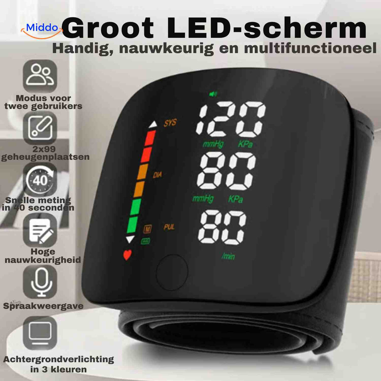 cardiowrist bloeddrukmeter groot led display www.middo.nl
