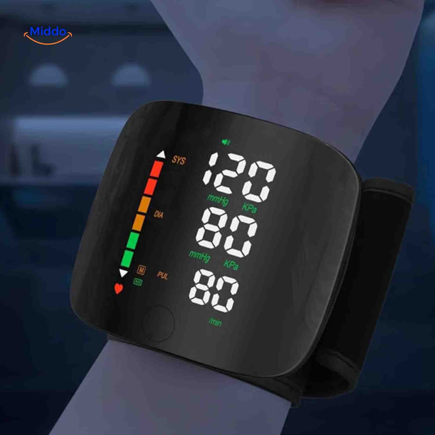 cardiowrist bloeddrukmeter polsmeter groot led scherm www.middo.nl