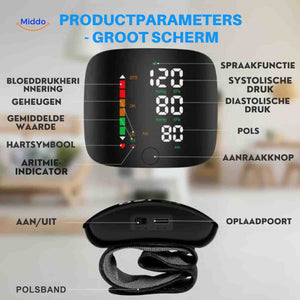 cardiowrist bloeddrukmeter polsmeter specificaties www.middo.nl