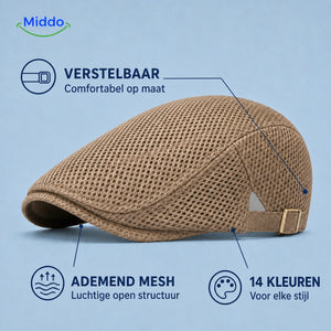 Nederlandse uitleg van de verstelbare pasvorm, open mesh en veertien kleuren