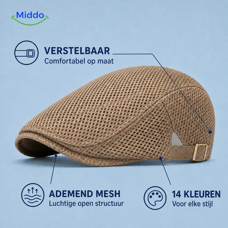Nederlandse uitleg van de verstelbare pasvorm, open mesh en veertien kleuren