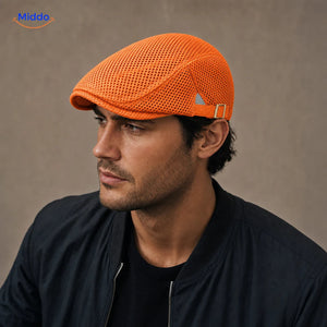 Oranje Casual Mesh Flat Cap gedragen door een model
