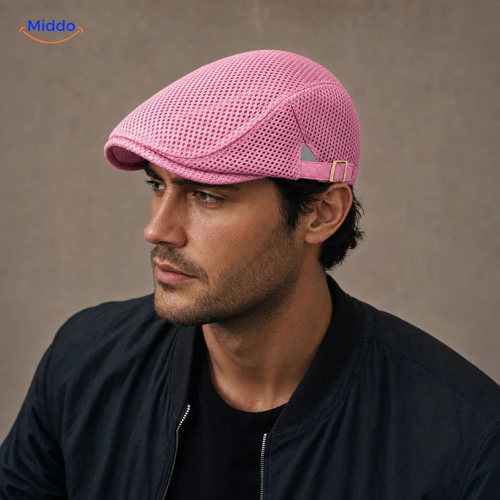 Roze Casual Mesh Flat Cap gedragen door een model