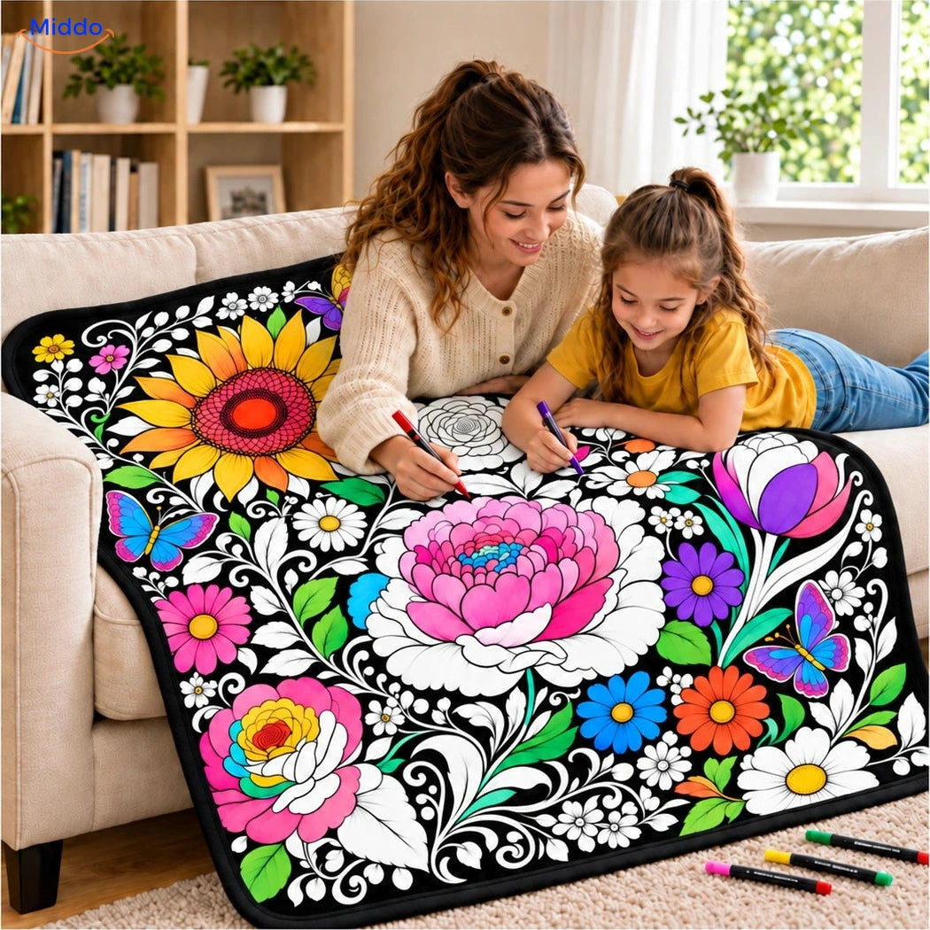ColorFlow inkleurbare deken - Bloemenpracht