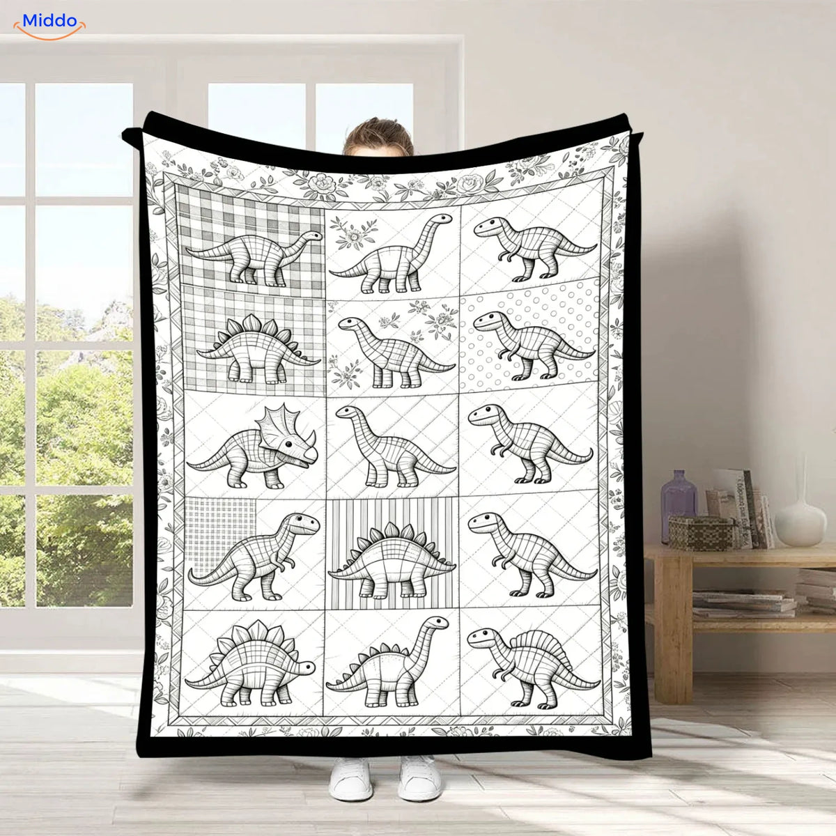 ColorFlow inkleurbare deken - Dinosaurussen in vakjes