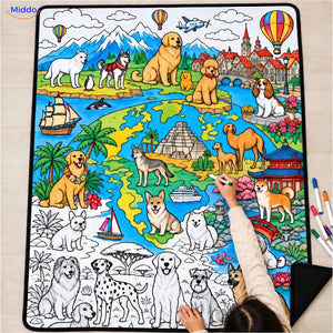 ColorFlow inkleurbare deken - Honden op wereldreis