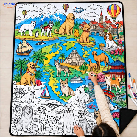 ColorFlow inkleurbare deken - Honden op wereldreis