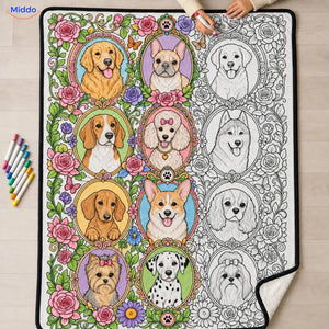 ColorFlow inkleurbare deken - Hondenportretten met bloemen