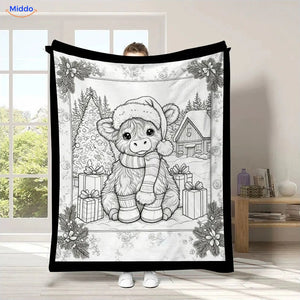 ColorFlow inkleurbare deken - Hooglanderkalf met kerstmuts