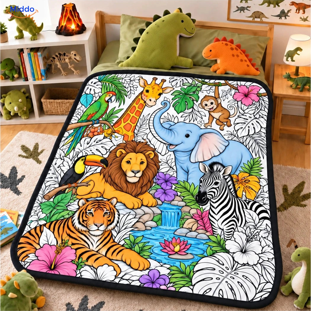ColorFlow inkleurbare deken - Jungledieren
