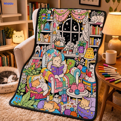 ColorFlow inkleurbare deken - Katten en boeken