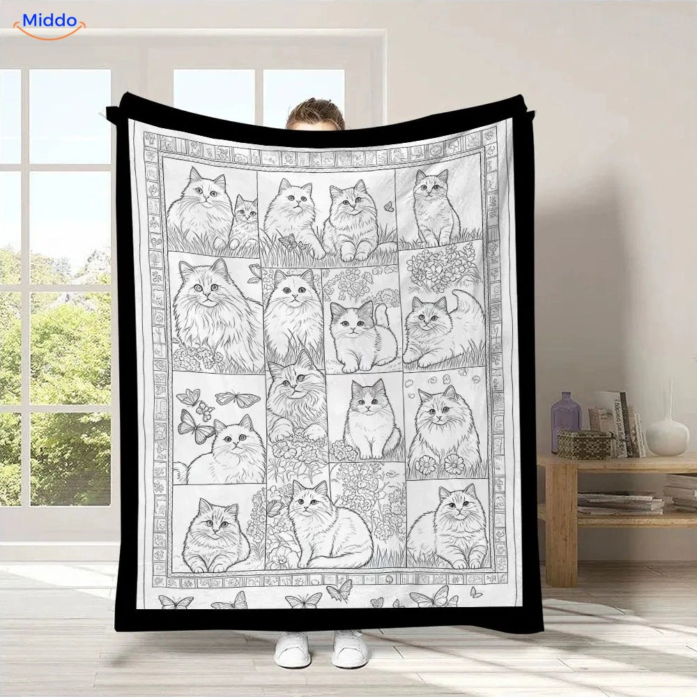 ColorFlow inkleurbare deken - Katten in vakjes