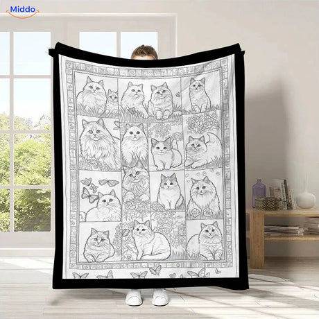 ColorFlow inkleurbare deken - Katten in vakjes