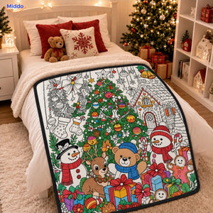 ColorFlow inkleurbare deken - Kerstboom en sneeuwpoppen