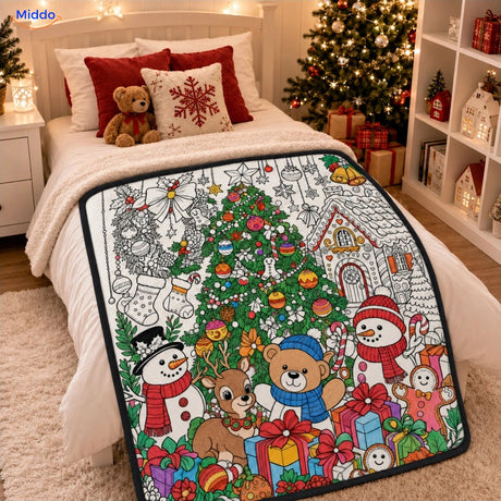 ColorFlow inkleurbare deken - Kerstboom en sneeuwpoppen