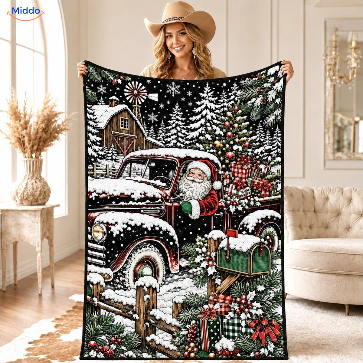 ColorFlow inkleurbare deken - Kerstman in de pick-up