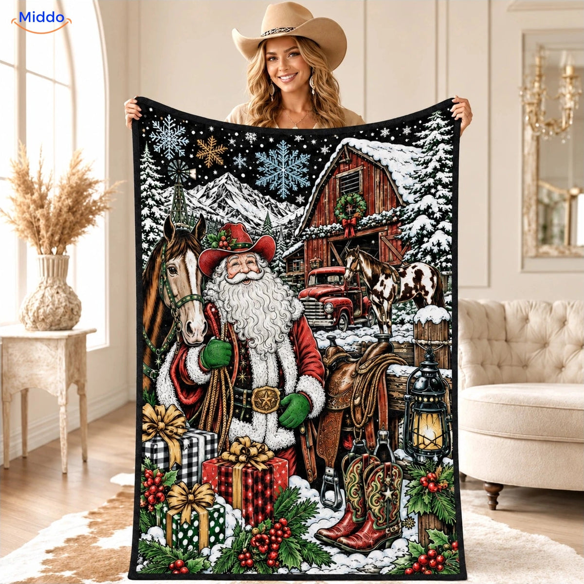 ColorFlow inkleurbare deken - Kerstman op de ranch