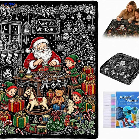 ColorFlow inkleurbare deken - Kerstmans werkplaats