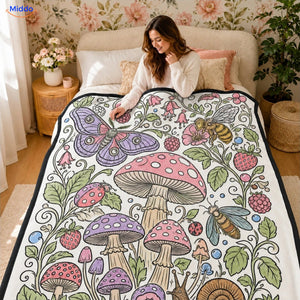 ColorFlow inkleurbare deken - Paddenstoelen en vlinders